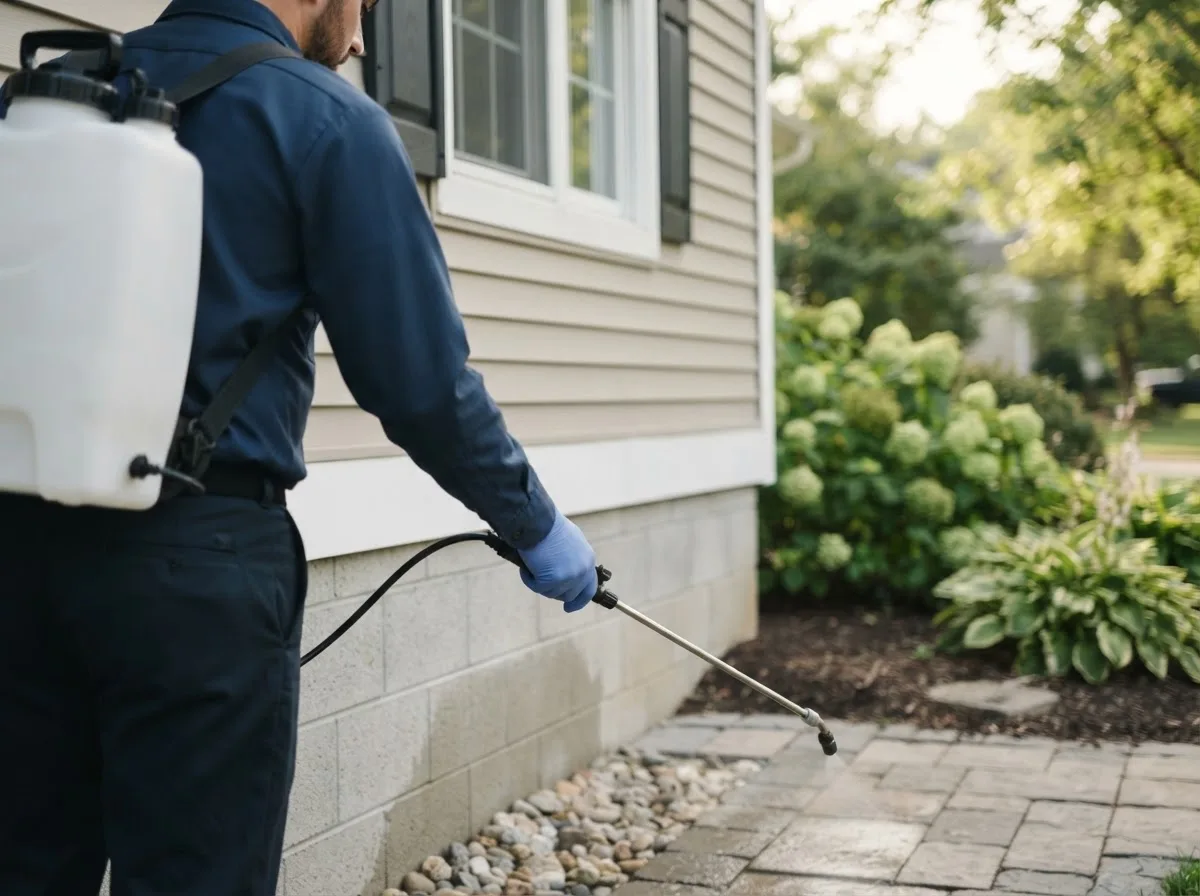 Pest control technician inspecting a home in Saint Bernice, IN
